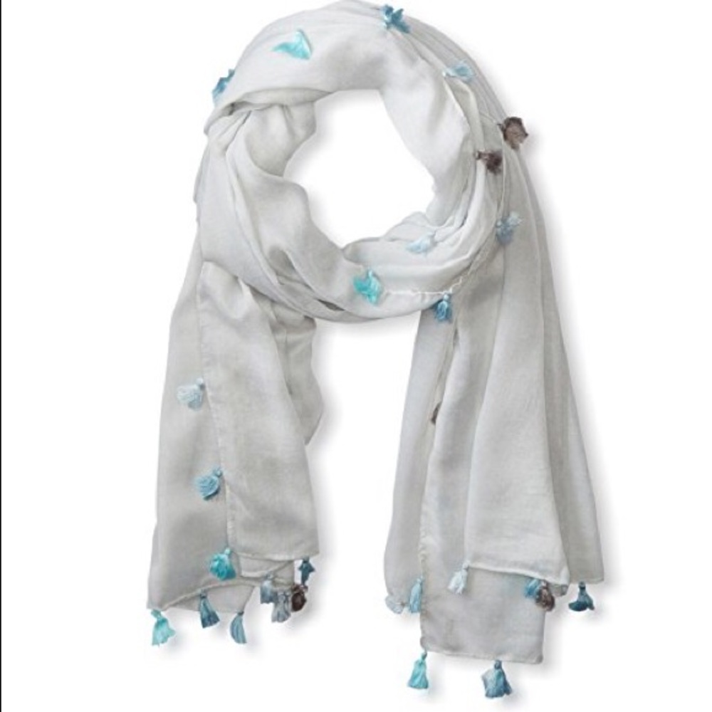 Tahari Grey Solid Scarf Ombré Tassels